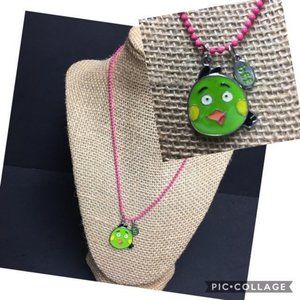 Green Bird Pendant Necklace BFF Pink Ball Chain Silver Yellow Orange Angry